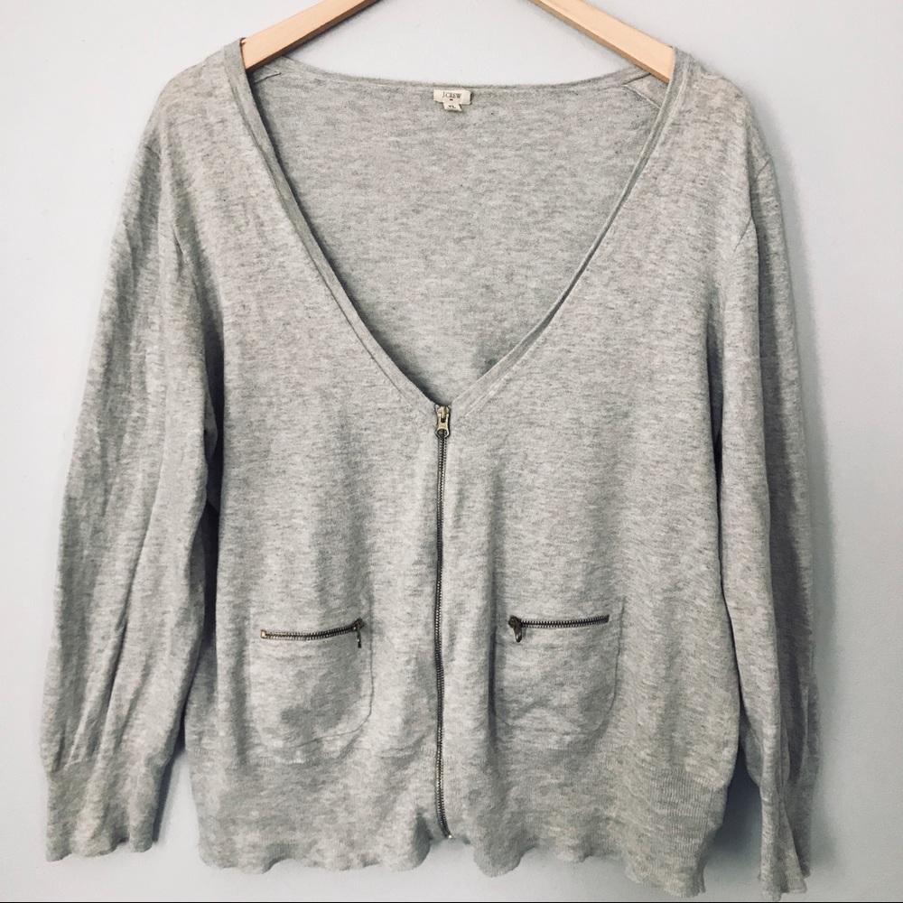J. Crew Heather Grey Lightweight Zipper Cardigan